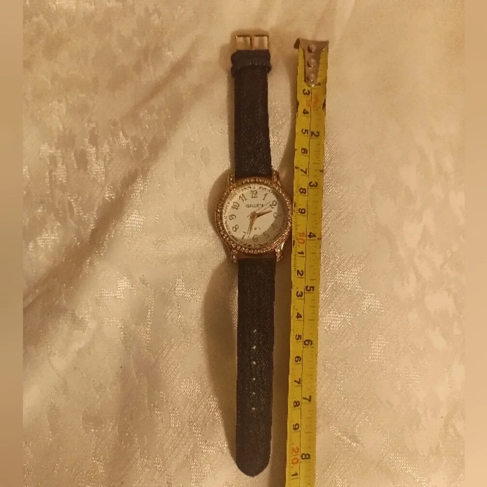 Gruen denim band rhinestone face womens watch